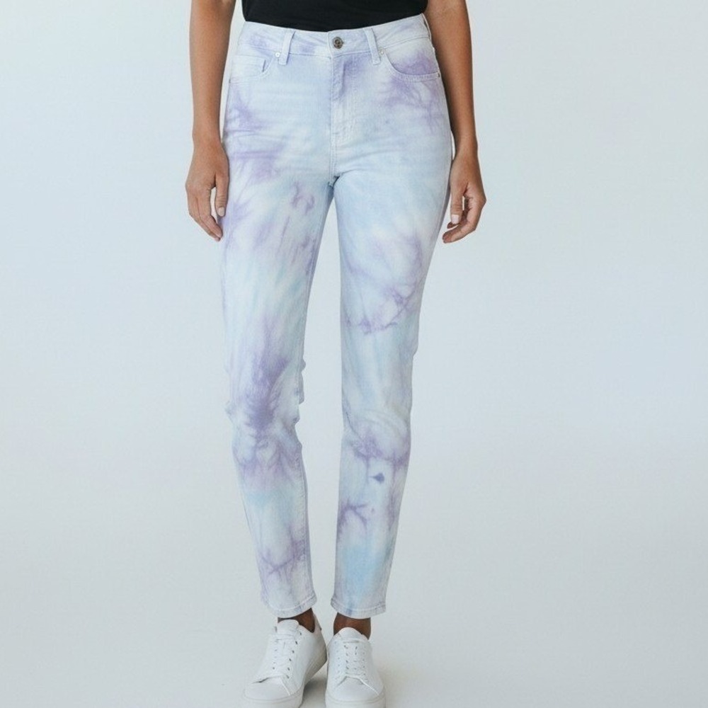 Kelleydeeee OG Womens Blue Purple Tie Dye Tapered Leg Stretch Denim Jeans Size 8